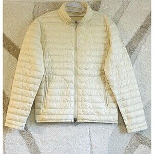 Bomboogie Italy Womans 90% Down Puffer Jacket Sz L Quilted Coat Ivory Luxury EUC